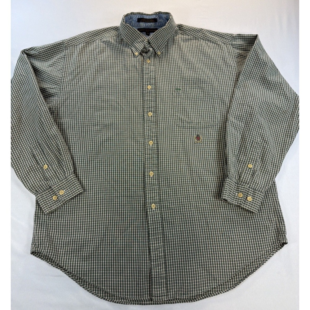 VTG/Y2K Tommy Hilfiger Green/White Plaid Men's Long Sleeve Button Down Shirt XL